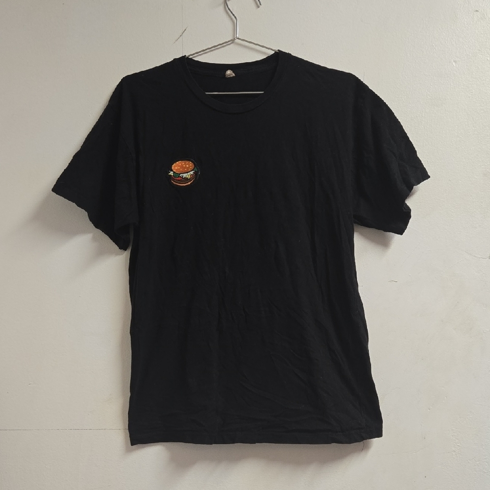 Black T-Shirt with Burger Patch